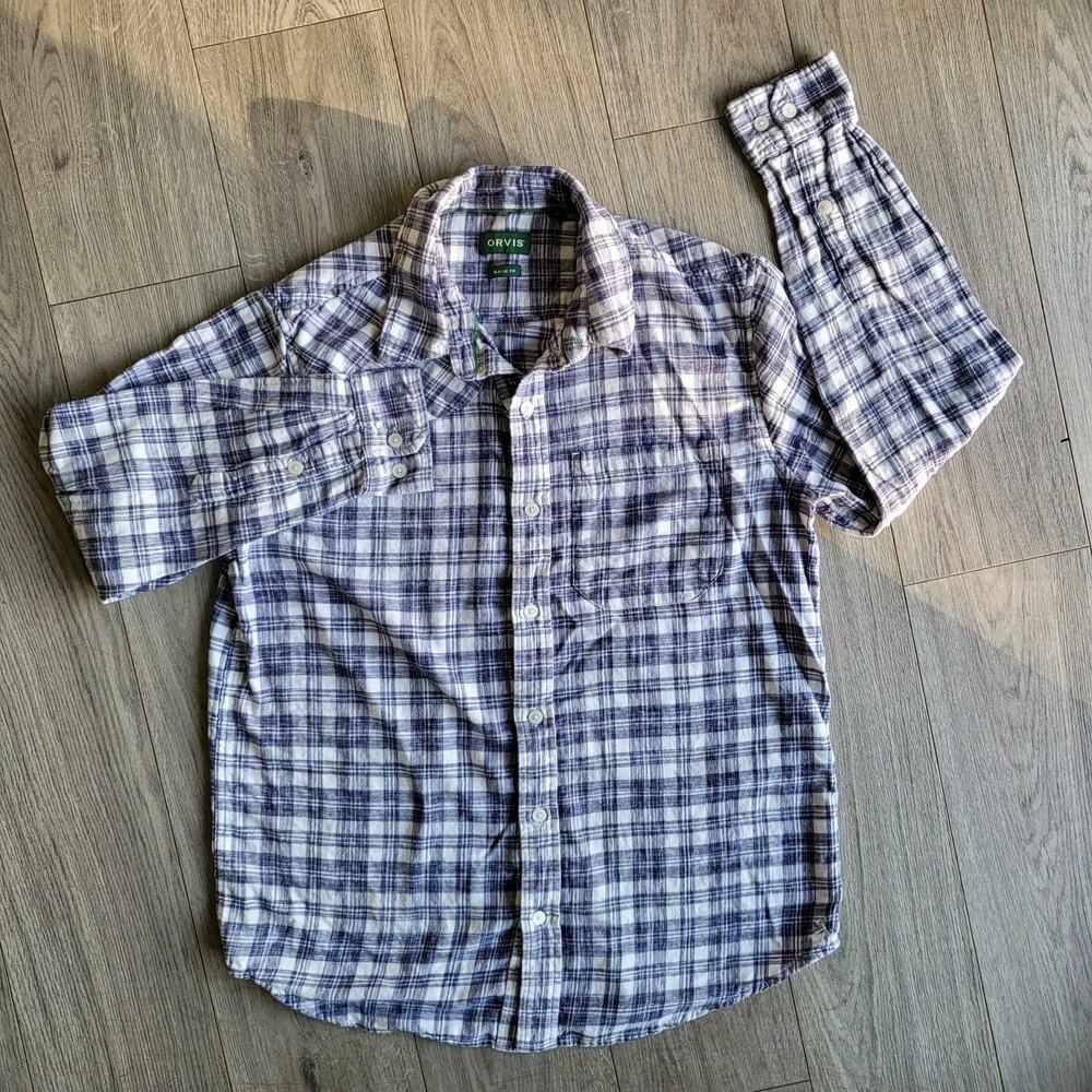 Orvis Men's M Classic Fit Blue Plaid Lightweight Flannel Button-down Shirt